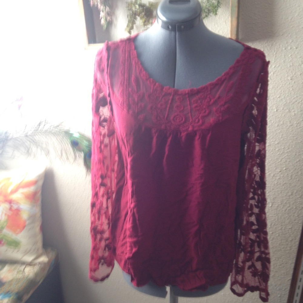 Boho Red Lace Blouse
